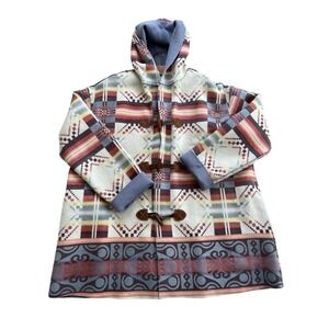 Sundance Wool Blend Aztec Western Print Toggle Closure Jacket Hooded Medium